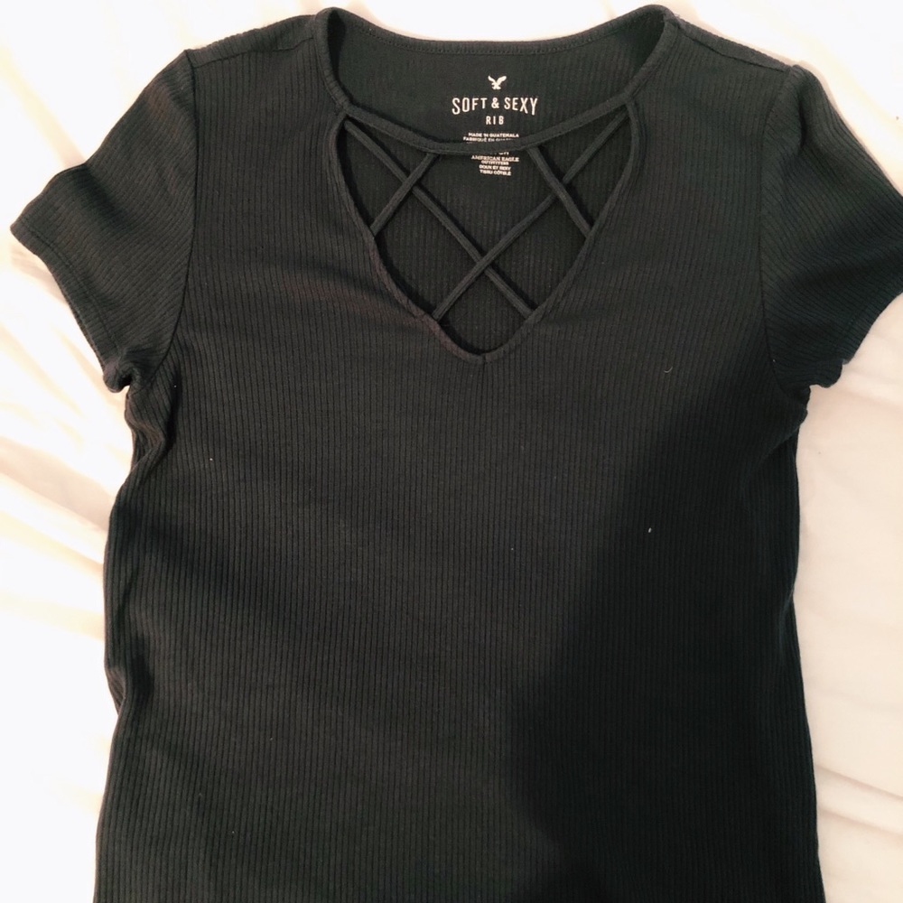 Anerican Eagle Soft & Sexy ribbed Tee in dark grey